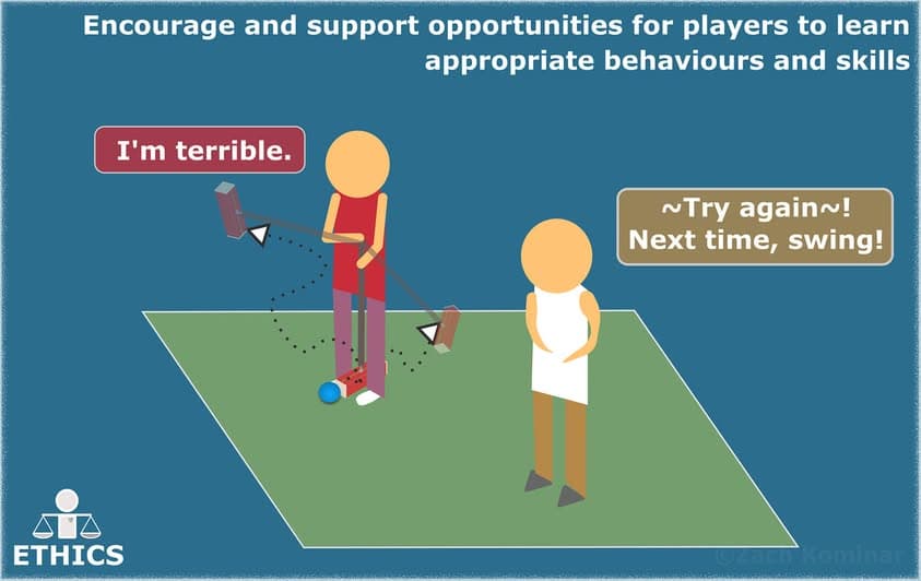 Croquet ethics: supporting players to learn good behaviours