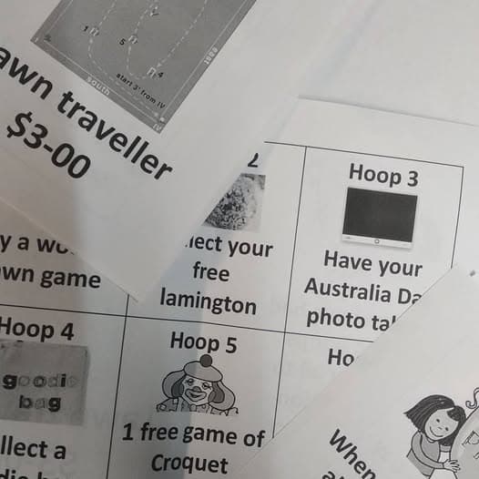 Crikey Croquet kids' passport activity and cash reminder for 4pm event