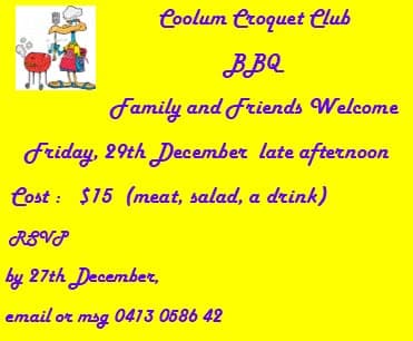 Coolum BBQ after golf croquet on Friday 29 December