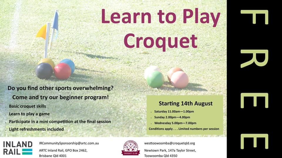West Toowoomba offers free five-week croquet lessons from 14 August