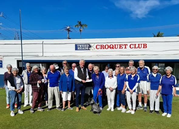 Geoff Provest visits Tweed Heads Croquet Club, and club thanks him for grant
