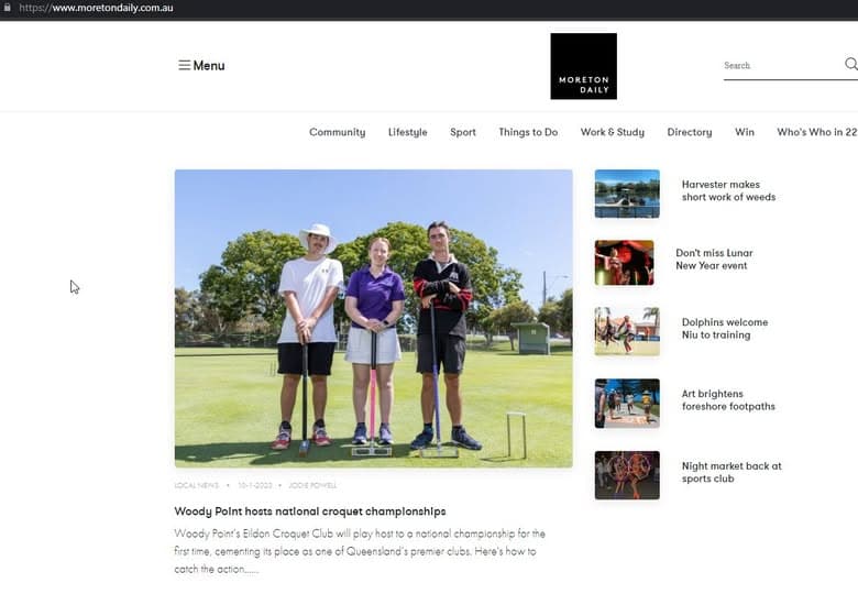 Croquet featured as leading story in Moreton Daily
