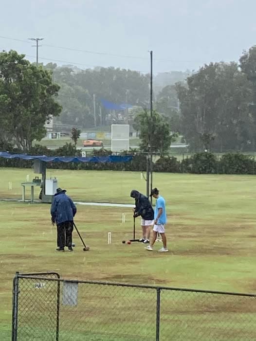 Three brave souls take to the lawn at Caloundra