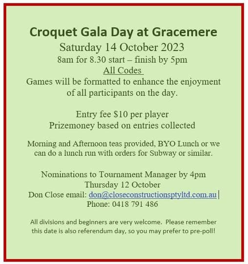 Croquet Gala Day at Gracemere on 14 October