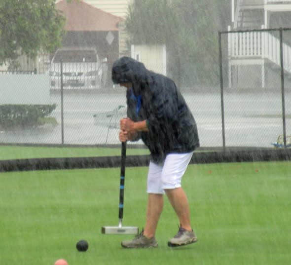 Bribie and Eildon Ricochet players share a soggy Friendship Day