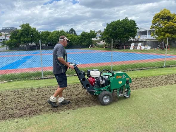 Windsor Croquet Club lawns being cored