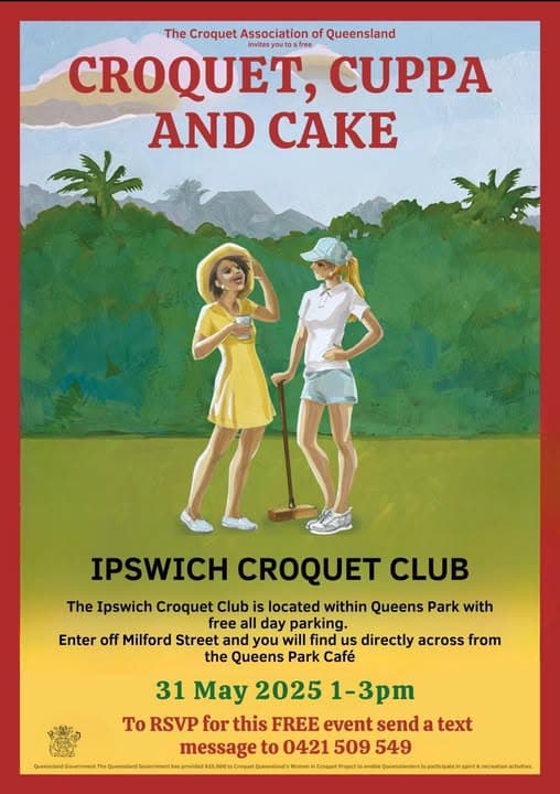 Free croquet and afternoon tea at Ipswich on 31 May