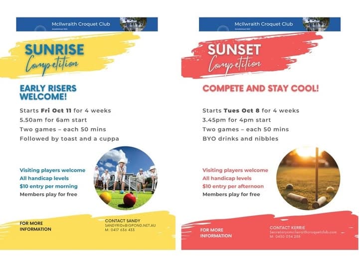 Sunrise and Sunset Croquet Competitions start at McIlwraith