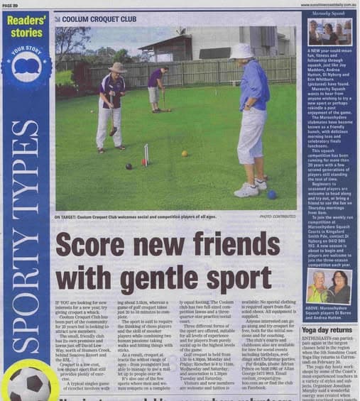 Coolum croquet club featured in Sunshine Coast Daily