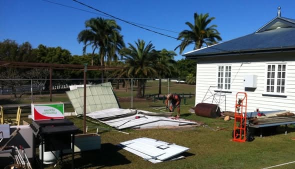 New shed goes up at Stephens after storm damage