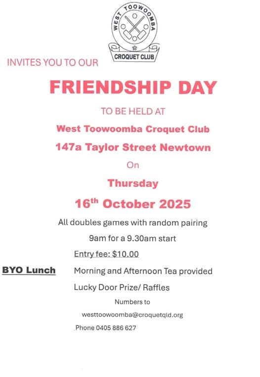 Save the date: West Toowoomba Friendship Day