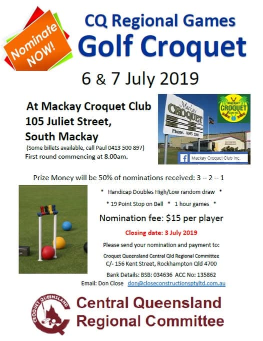 Nominations open for CQ Regional Games golf croquet