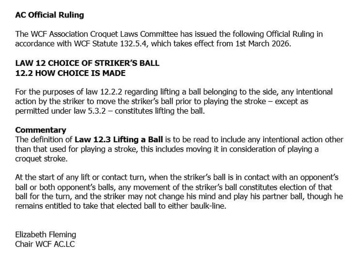 A March WCF ruling for Association Croquet