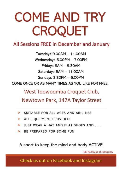 Free croquet sessions all December and January